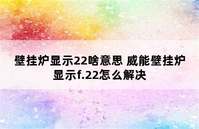 壁挂炉显示22啥意思 威能壁挂炉显示f.22怎么解决